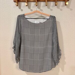 Calvin Klein houndstooth chiffon blouse‎